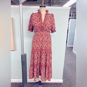 Brand New Rust Floral Ruffle Maxi Dress, Size Small but fits a Large